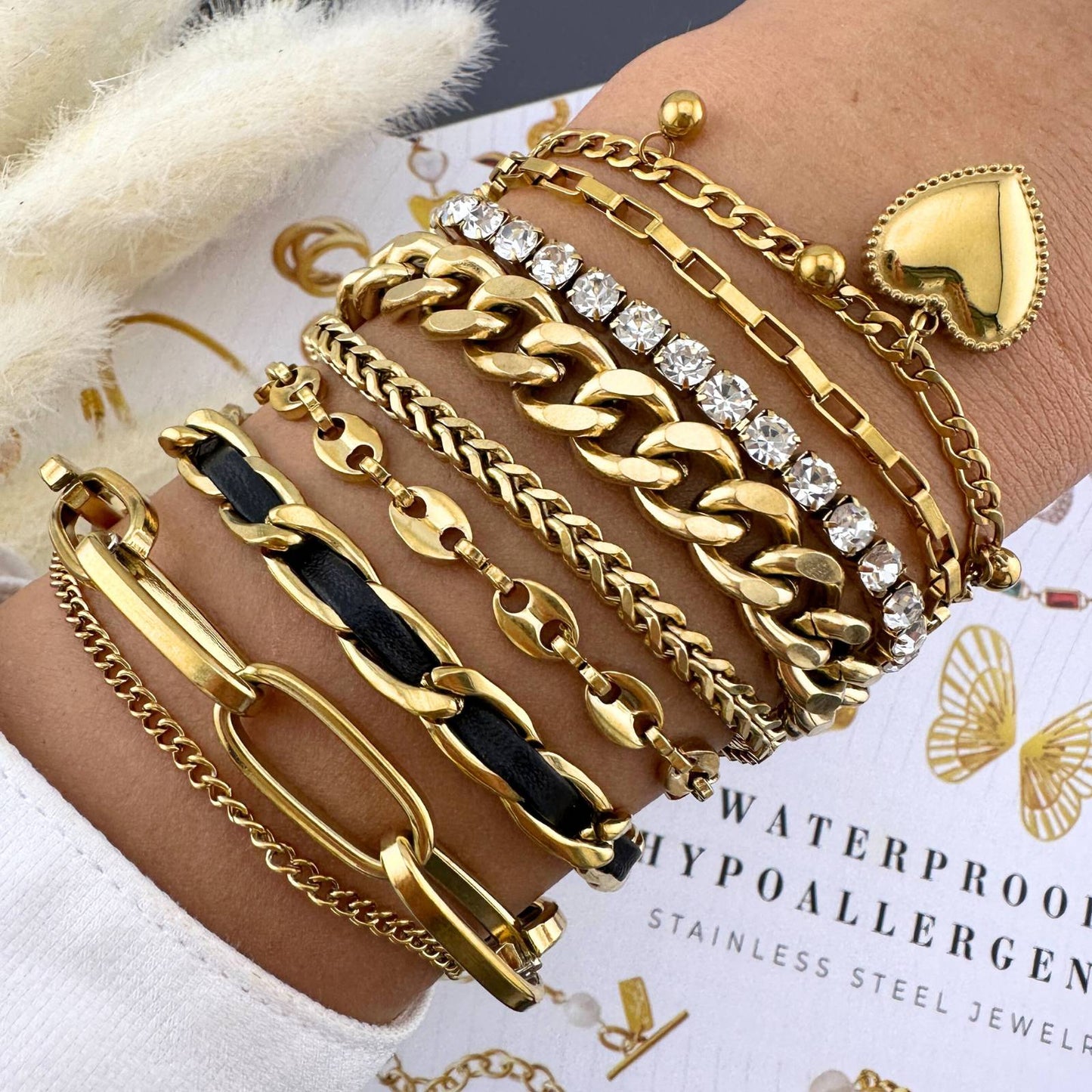 Luxe gouden schakelarmband, hypoallergeen en waterdicht