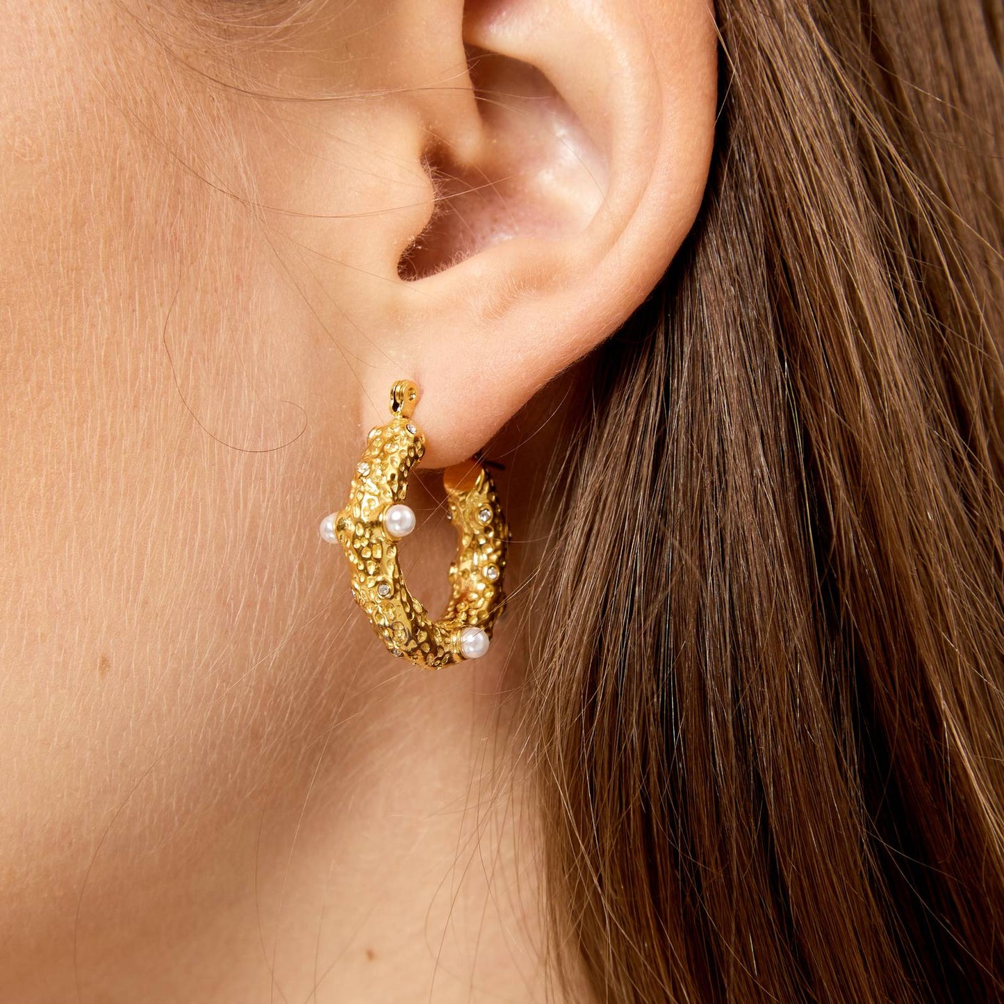 GOLD EARRINGS WITH PEARLS AND ZIRCONIA - FATIMA