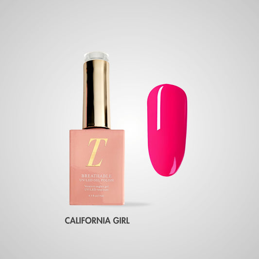 California Girl Halal Gel Polish – Elektrische roze tint met luxe glans, flacon en kleurstaal