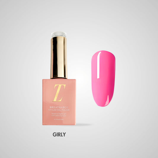 Girly Halal Gel Polish – Felroze tint met luxe glans, flacon en kleurstaal