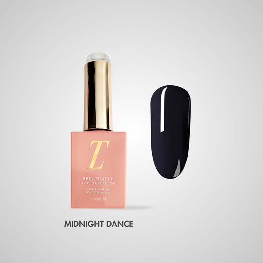 Midnight Dance Halal Gel Polish – Diepzwart, flacon en kleurstaal