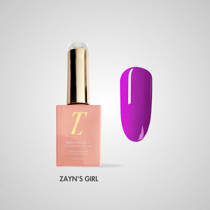 Zayn’s Girl Halal Gel Polish – Helder paarse tint met luxe glans, flacon en kleurstaal